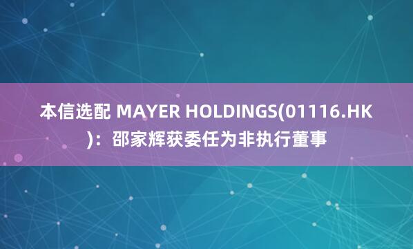 本信选配 MAYER HOLDINGS(01116.HK)：邵家辉获委任为非执行董事